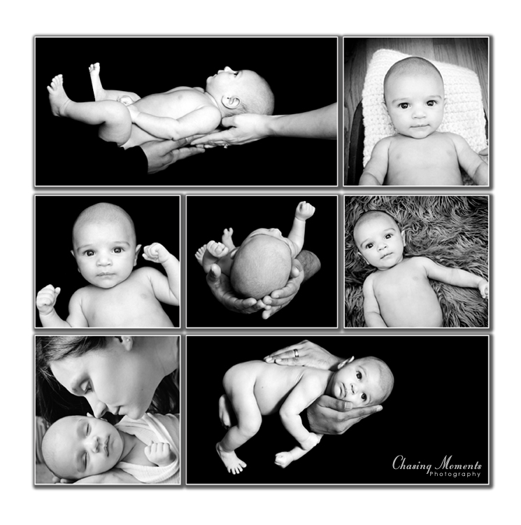 black and white collage of artistic portraits for baby boy in Arlington