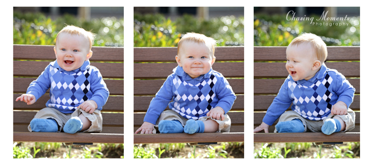 Happy Baby Boy on Bench - Fairfax Childrens Photographer