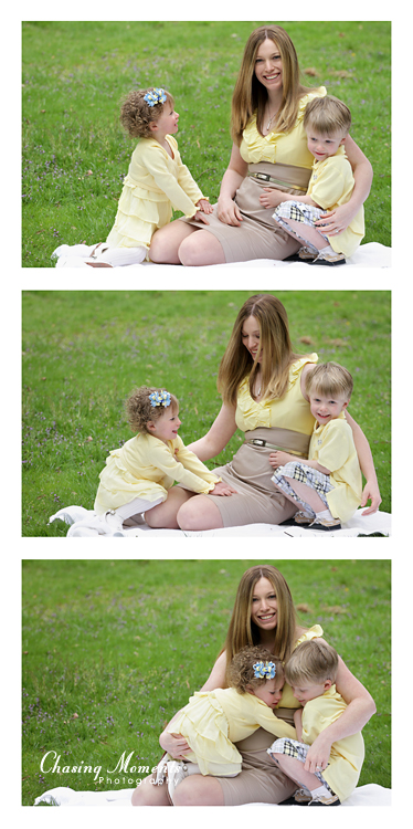 Portrait of three children with mom during an outdoor family photo session in McLean, VA