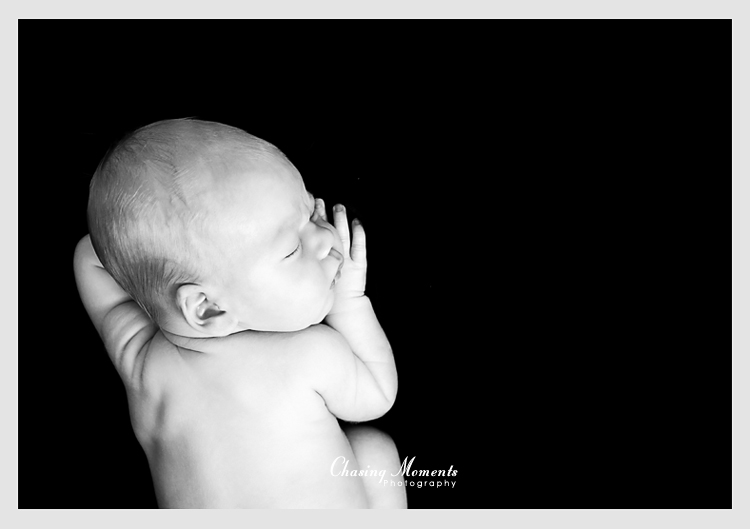 sleeping pose newborn baby black and white portrait